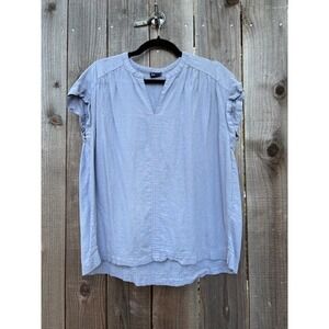 Splendid Linen Blend Top Blue Ruffle Sleeve V Neck Casual Blouse Womens‎ XL